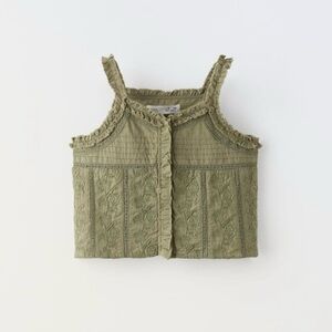 NWT Zara Olive Green Floral Embroidered Tank